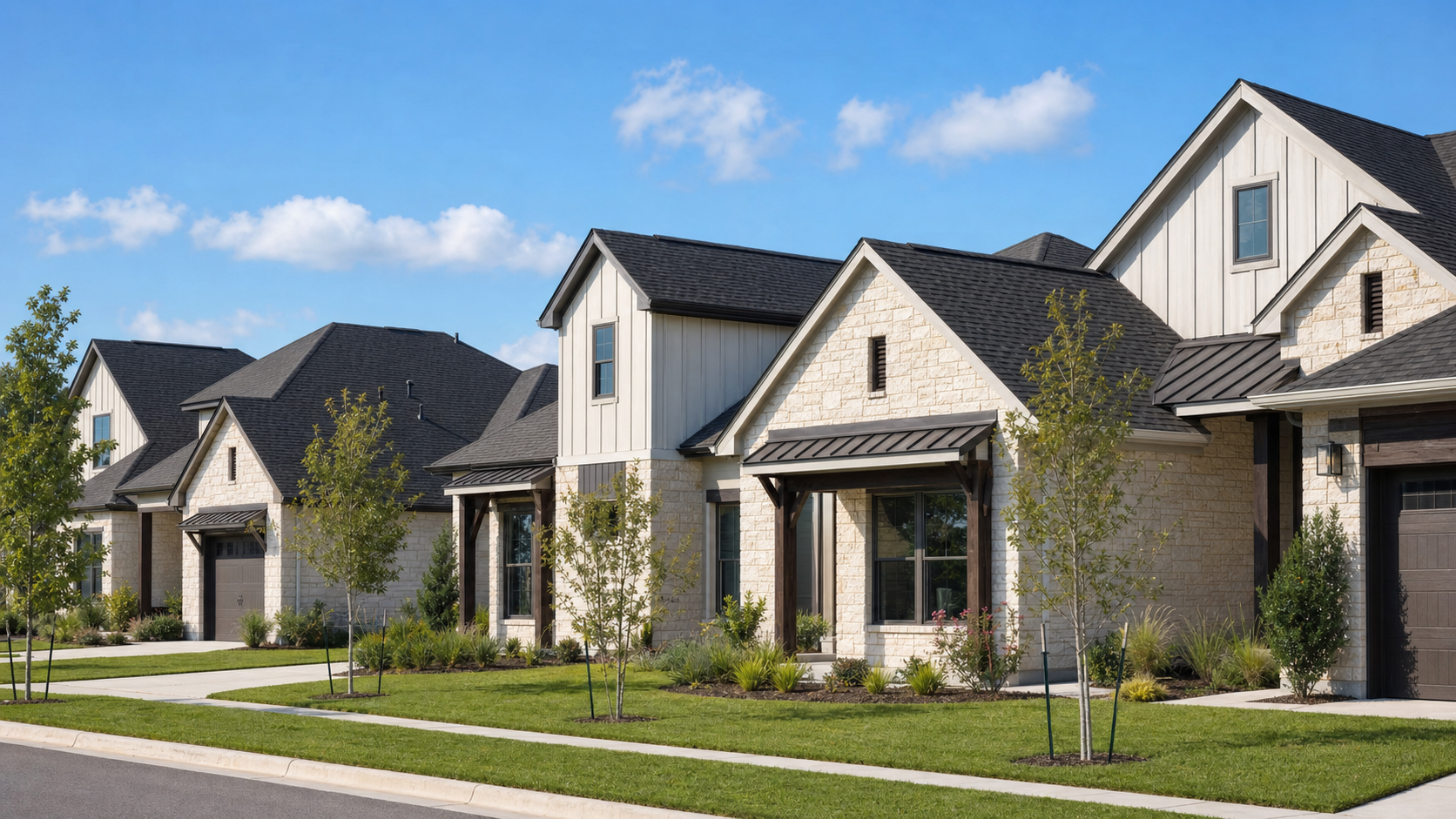 New Homes on a Clear Morning in Austin Community