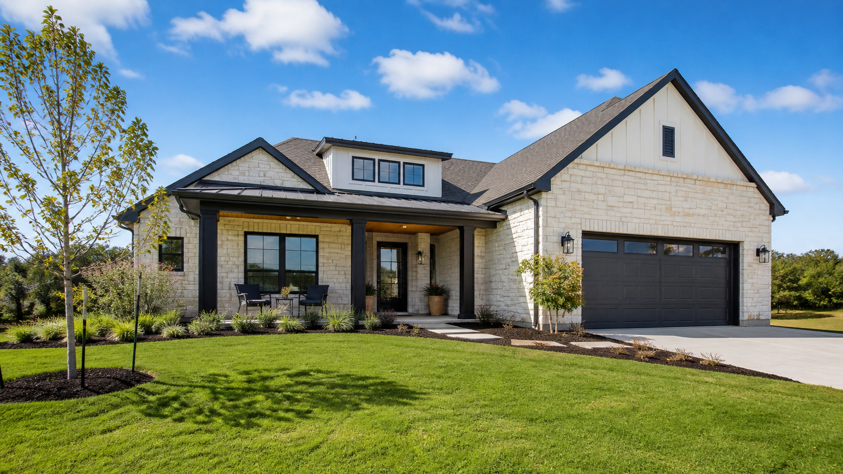 Texas Hill Country House with Limestone and Painted Siding